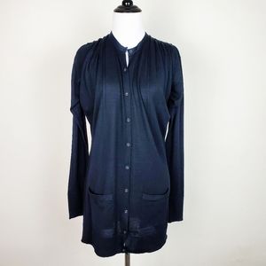 SOH Cardigan Sweater Pleated Keyhole Back Black Minimalist Boho Neutral